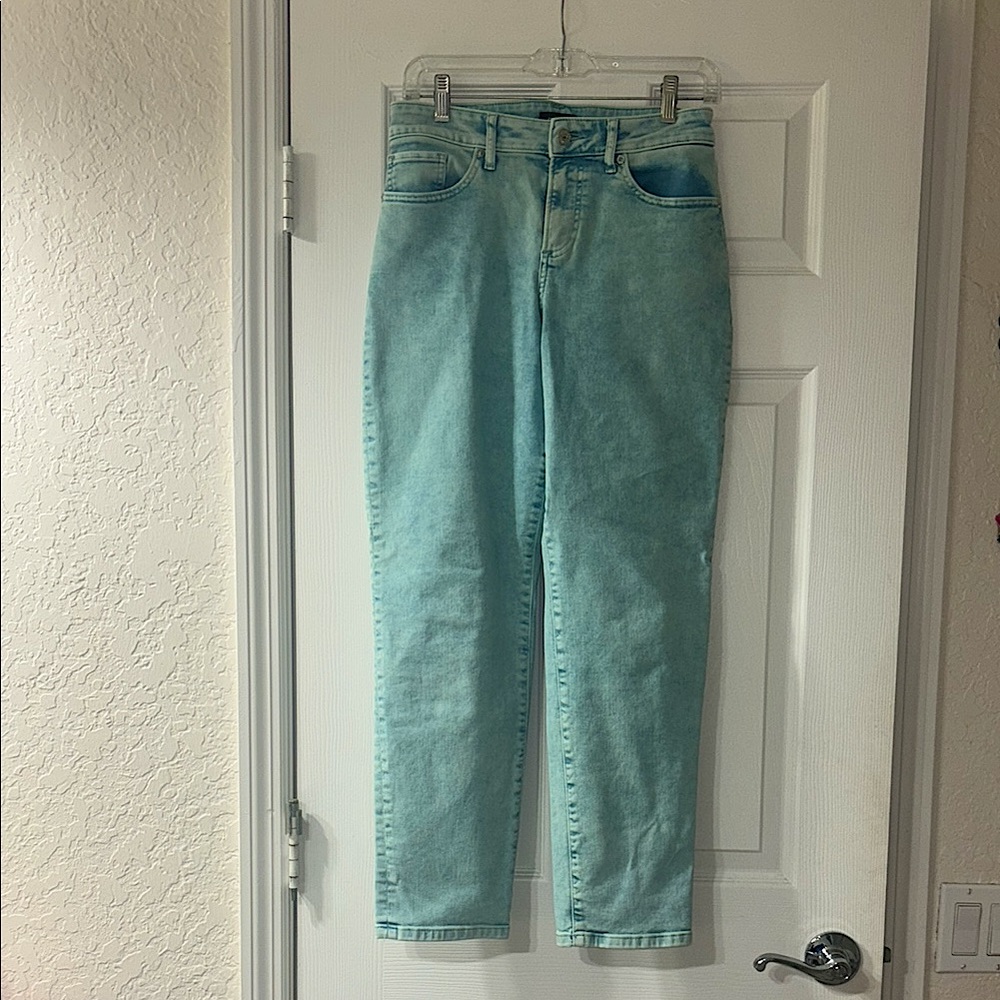 Express Aqua Blue Ankle Cropped Jeans